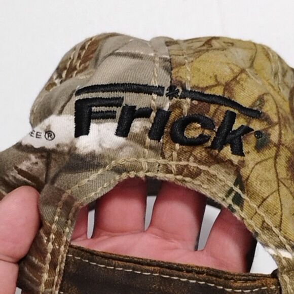 Fisher Refrigeration Camo Hat Distressed Leather Look Baseball Cap Adjustable - Picture 5 of 6
